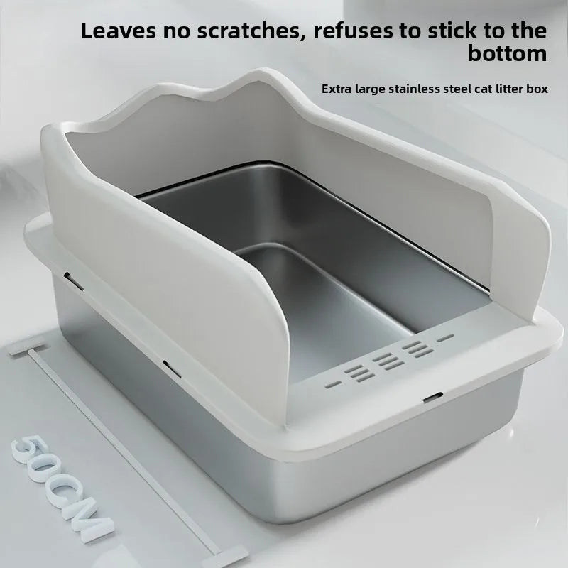 Large Stainless Steel Open Cat Litter Box Anti Splash Cat Toilet Pet Supplies