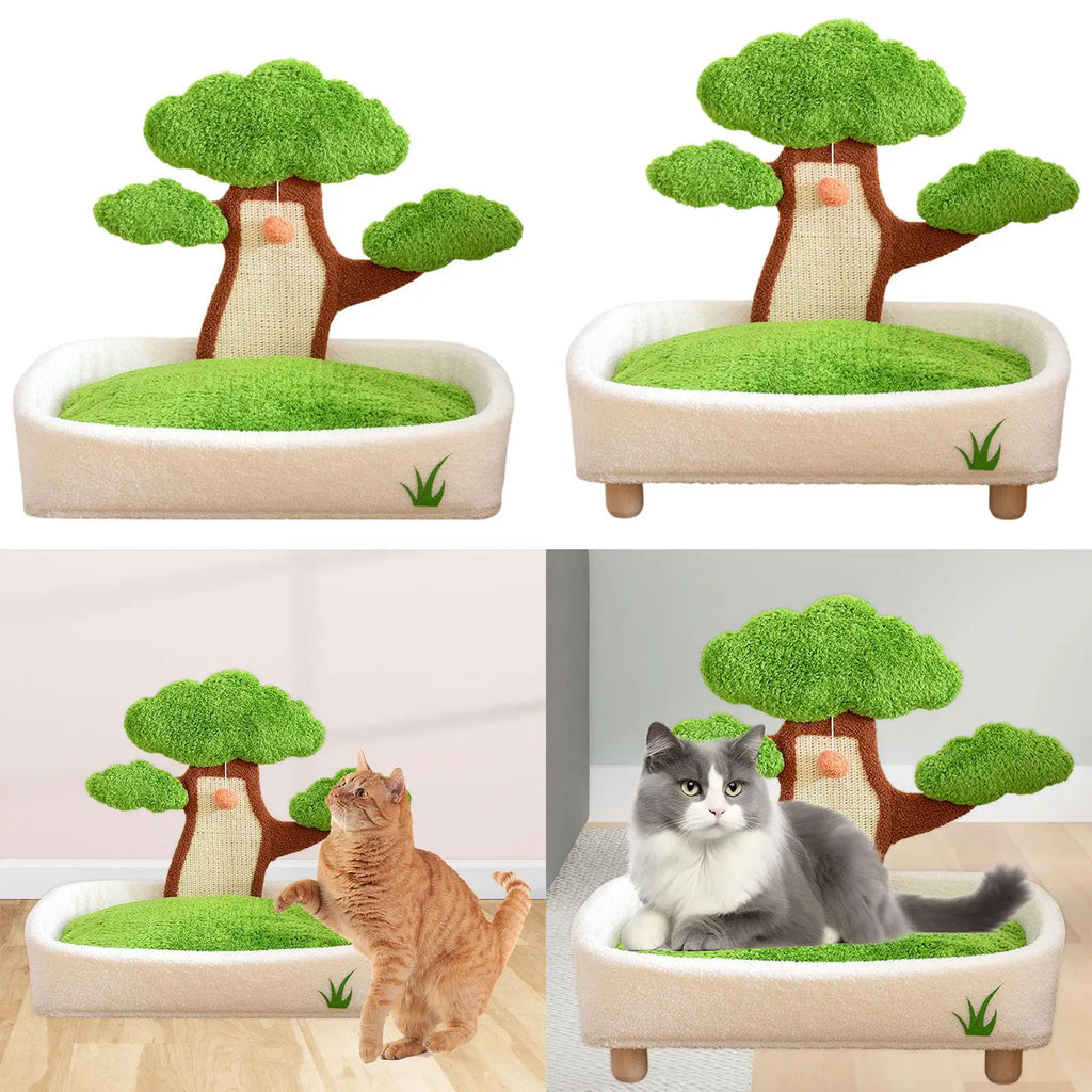 Cat Scratcher Mat Density Board 2 in 1 Bonsai House Scratch Pad Playground for Cats Indoor Training Furniture Protector