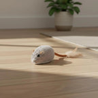 Rechargeable Feline Mouse Toy Feather Tail Interactive Feline Mouse Realistic Sound Obstacle Avoidance for Cats, Indoor
