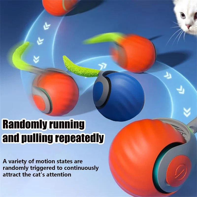USB Rechargeable Interactive Cat Toys Balls Pets Smart Automatic Electric Rolling Ball for Kitty Tail Teasers with Catnip Gifts