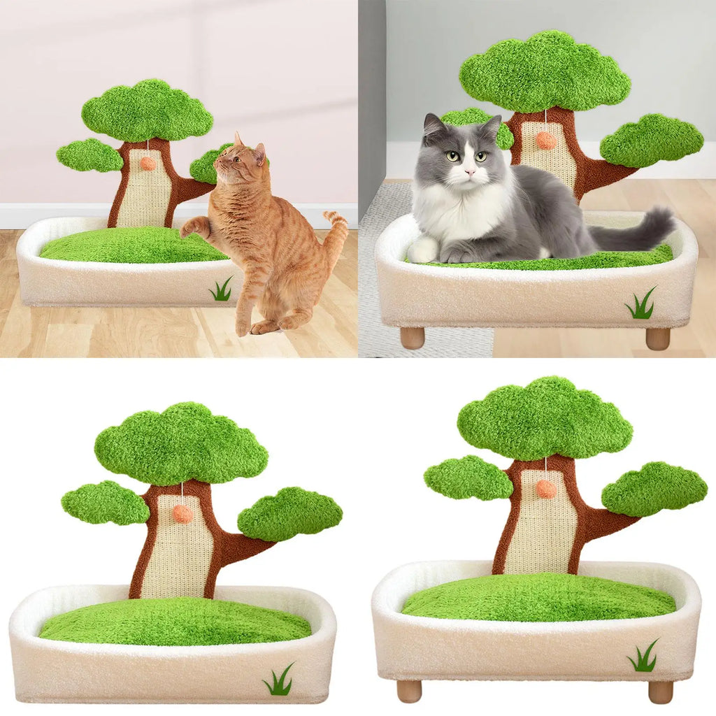 Cat Scratcher Mat Density Board 2 in 1 Bonsai House Scratch Pad Playground for Cats Indoor Training Furniture Protector