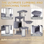 Xin Three Layer Cat Tree with Cat Condo and Two Hammocks in Grey for Indoor Cats Durable Sisal Wrapping and Soft Fleece Lining