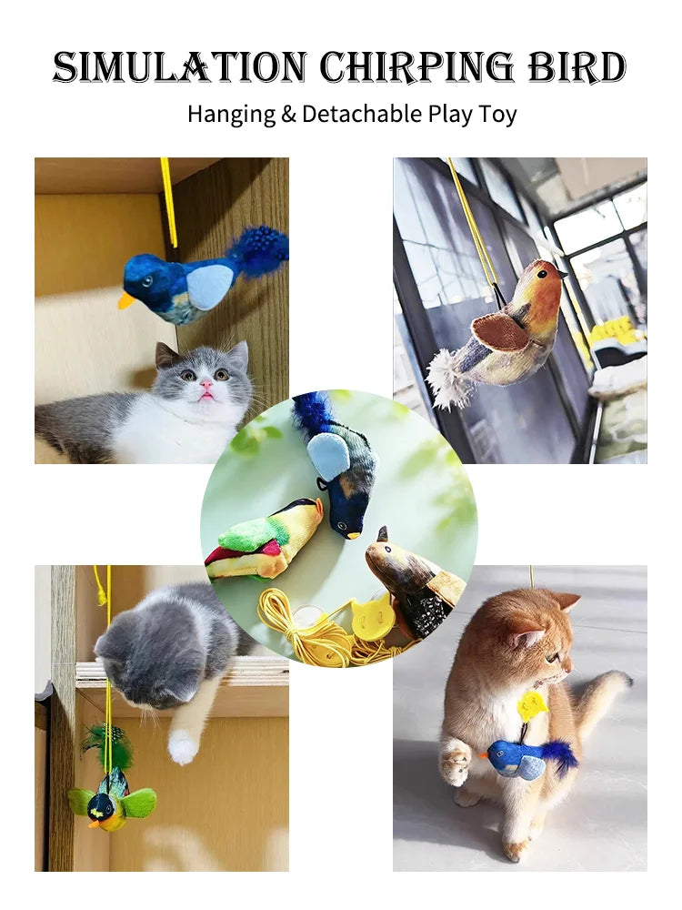 Simulation Chirping Bird Cat Toy Self Amusing Cat Teaser Stick With Catnip Sound Bird Pet Chew Toy Interactive Cat Plaything