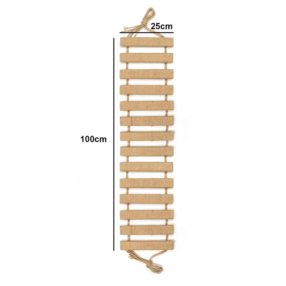 Wall Mounted Solid Wooden Cat Climbing Frame Hammock Scratching Post Shelf with Sisal Jumping Platform Ladder Steps Furniture