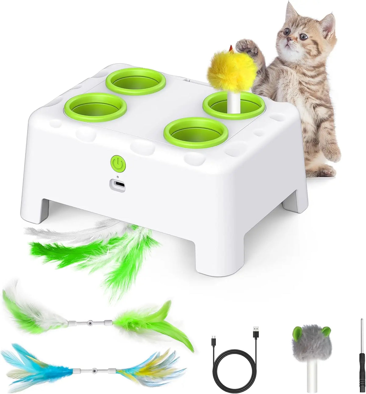 Automatic Pop-Up Rechargeable Feather Toy for Cats Dogs Interactive Playing Kitten Training Pet Supplies