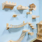 Wall Cat Climbing Shelves Cat Tree Tower Hammock Perches Ladder Solid Wood Steps for Cats Activity Indoor Pet Wall Furniture