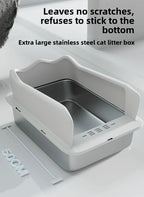 Large Stainless Steel Open Cat Litter Box Anti Splash Cat Toilet Pet Supplies