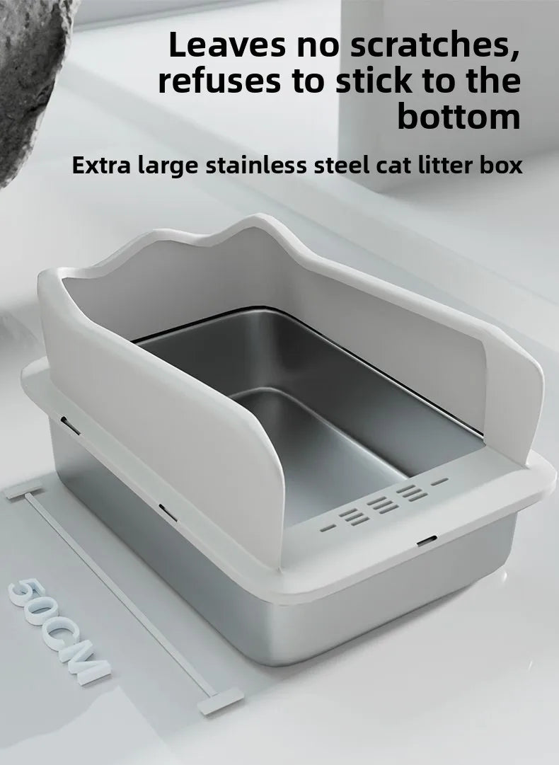 Large Stainless Steel Open Cat Litter Box Anti Splash Cat Toilet Pet Supplies