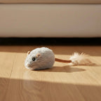 Rechargeable Feline Mouse Toy Feather Tail Interactive Feline Mouse Realistic Sound Obstacle Avoidance for Cats, Indoor