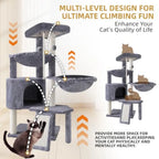Xin Three Layer Cat Tree with Cat Condo and Two Hammocks in Grey for Indoor Cats Durable Sisal Wrapping and Soft Fleece Lining