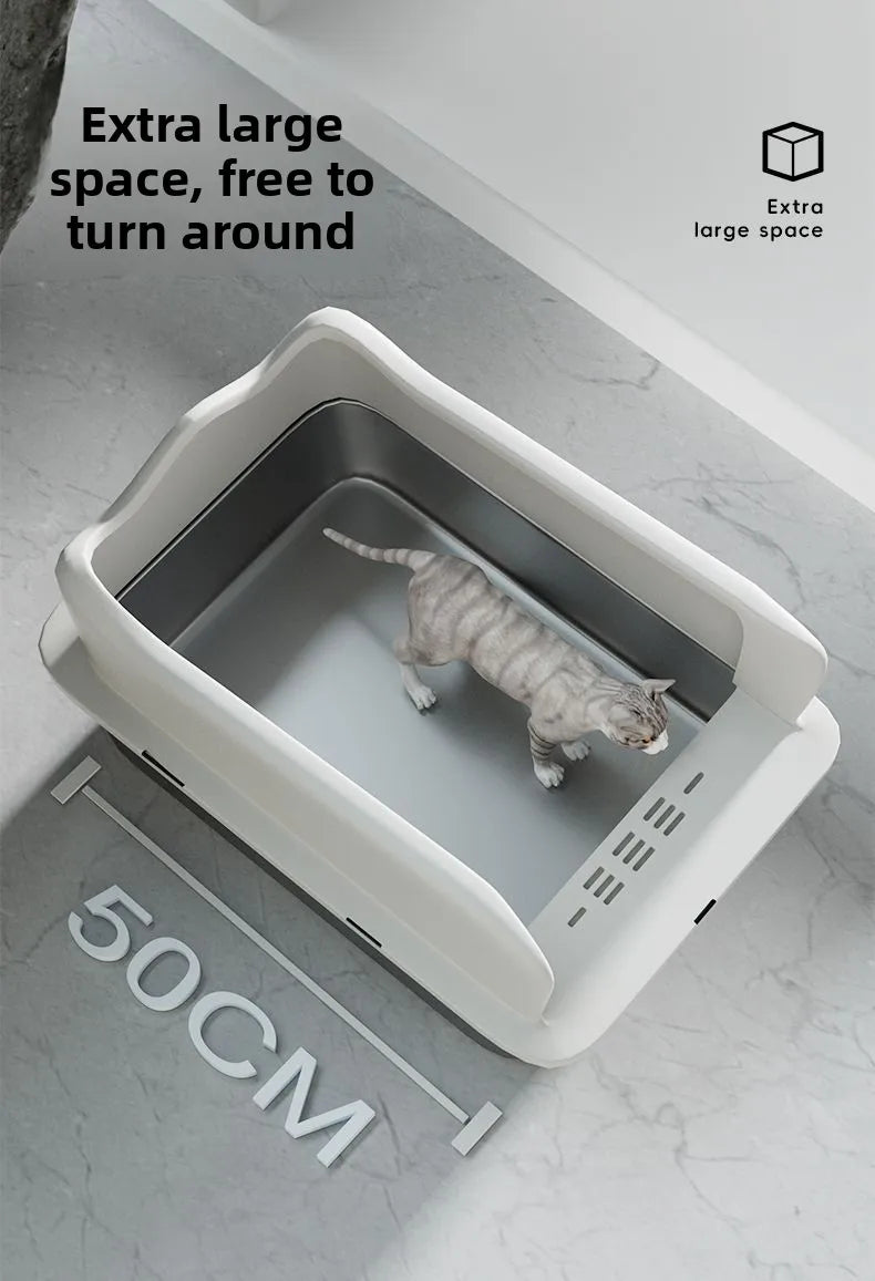 Large Stainless Steel Open Cat Litter Box Anti Splash Cat Toilet Pet Supplies