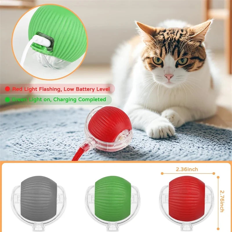 USB Rechargeable Interactive Cat Toys Balls Pets Smart Automatic Electric Rolling Ball for Kitty Tail Teasers with Catnip Gifts
