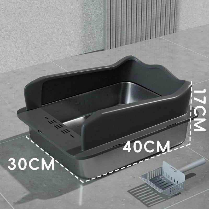 Large Stainless Steel Open Cat Litter Box Anti Splash Cat Toilet Pet Supplies