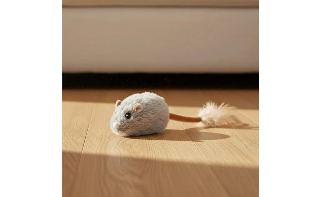 Rechargeable Feline Mouse Toy Feather Tail Interactive Feline Mouse Realistic Sound Obstacle Avoidance for Cats, Indoor