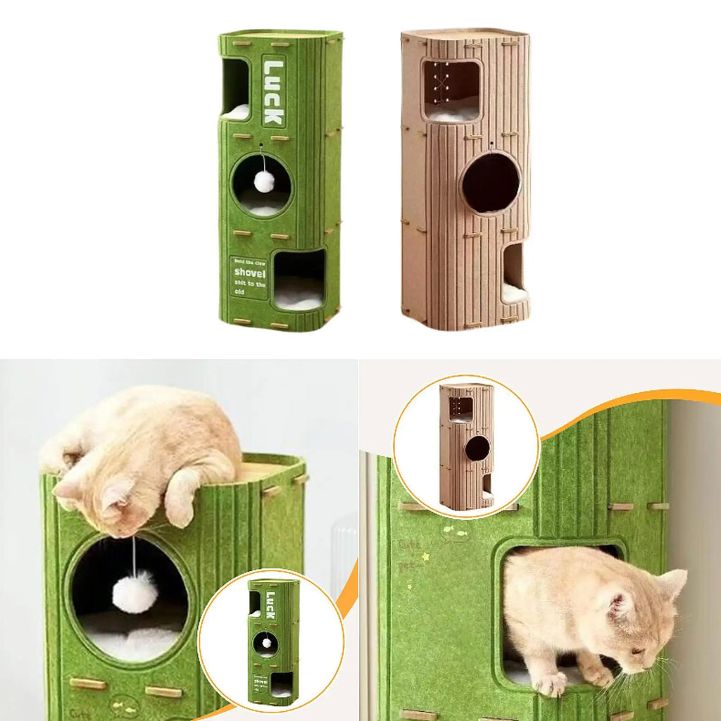 Creative Cat House Cat Tree Hideout Felt Scratch Resistant Sleeping Place Cosy Enclosed Climbing Cave Indoor Cats Scratch Post