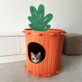 Carrot-Shaped Cat Scratcher & Hideout House, 2-in1 Cozy Felt Playground for Indoor Cats, Removable Non-Shedding Cat Bed