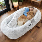 Human Dog Bed – Washable Faux Fur Orthopedic Bolster Bed for People & Pets, Giant Napping Bed, 2 Sizes