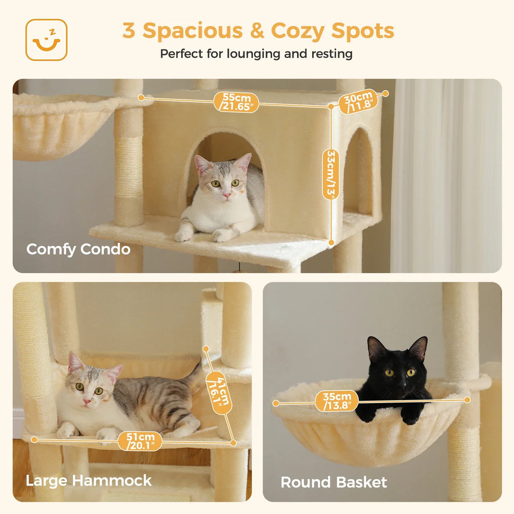 Large Cat Tree for Indoor Cats Multi-Level Cat Tower with Scratching Posts Soft Hammock Large Cat Condo Cat Accessories Cat Toys