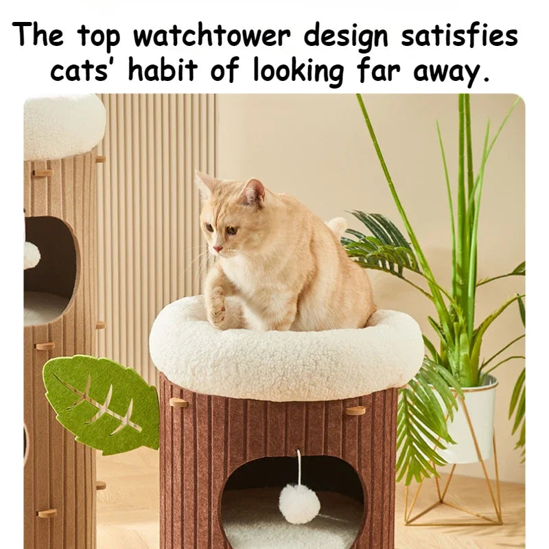 Cat House for Indoor Cats 2/3-Storey Large Cat Bed Cave Cozy Felt Covered Cats Tunnel Condo Hideaway Cat Scratcher for Multicats