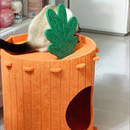 Carrot-Shaped Cat Scratcher & Hideout House, 2-in1 Cozy Felt Playground for Indoor Cats, Removable Non-Shedding Cat Bed