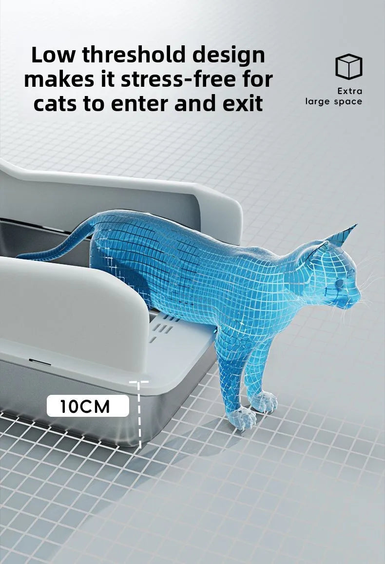 Large Stainless Steel Open Cat Litter Box Anti Splash Cat Toilet Pet Supplies