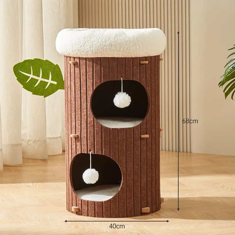 Cat House for Indoor Cats 2/3-Storey Large Cat Bed Cave Cozy Felt Covered Cats Tunnel Condo Hideaway Cat Scratcher for Multicats
