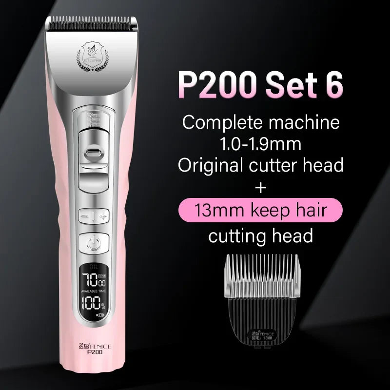 Fenice Sakura Pink Dog Hair Cutting Machine 5000mA Capacity Cordless LCD Screen Pet Dog Grooming Clipper Rechargeable Shaver Set