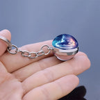 Horse Pattern Keychains White Brown Horse Racing Double Sided Glass Ball Pendant Key Chain Fashion Animal Jewelry Keyring Gift