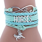 Horses Animal Heart Infinity Love Charm Bracelets Women Men Girl Boy Unisex Multilayer Leather Jewelry Gift Many Styles