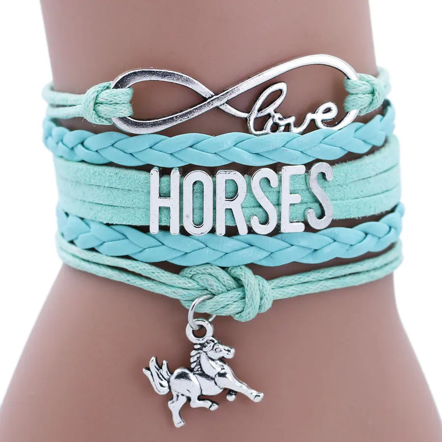 Horses Animal Heart Infinity Love Charm Bracelets Women Men Girl Boy Unisex Multilayer Leather Jewelry Gift Many Styles