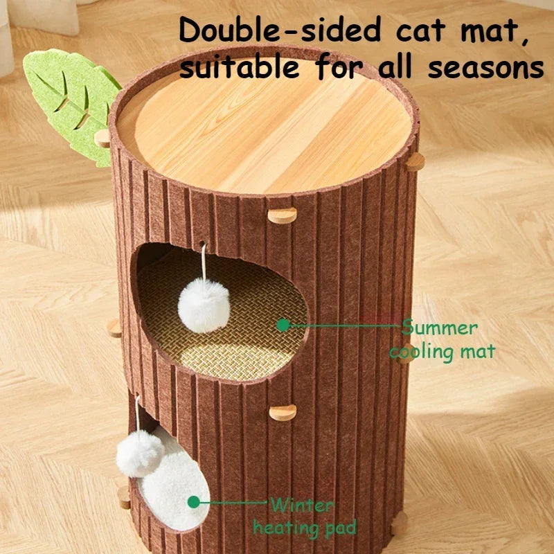 Cat House for Indoor Cats 2/3-Storey Large Cat Bed Cave Cozy Felt Covered Cats Tunnel Condo Hideaway Cat Scratcher for Multicats