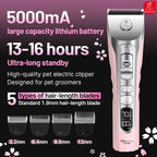Fenice Sakura Pink Dog Hair Cutting Machine 5000mA Capacity Cordless LCD Screen Pet Dog Grooming Clipper Rechargeable Shaver Set