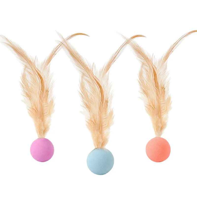 Funny Cat Elastic Ball Toy Interactive Balls Pet Supplies Feather Football Toys Dog Playthings Kitten