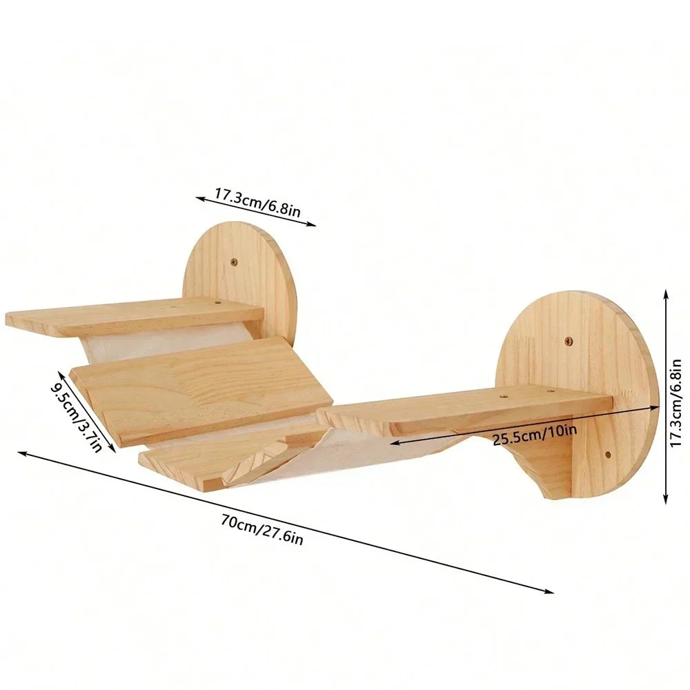 Wall Cat Climbing Shelves Cat Tree Tower Hammock Perches Ladder Solid Wood Steps for Cats Activity Indoor Pet Wall Furniture