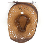 Women Cowboy Hat Creative Curled Straw Hollow Design Ethnic Style Beads Chain Decoration Shade Straw Hat Summer Sun Cap