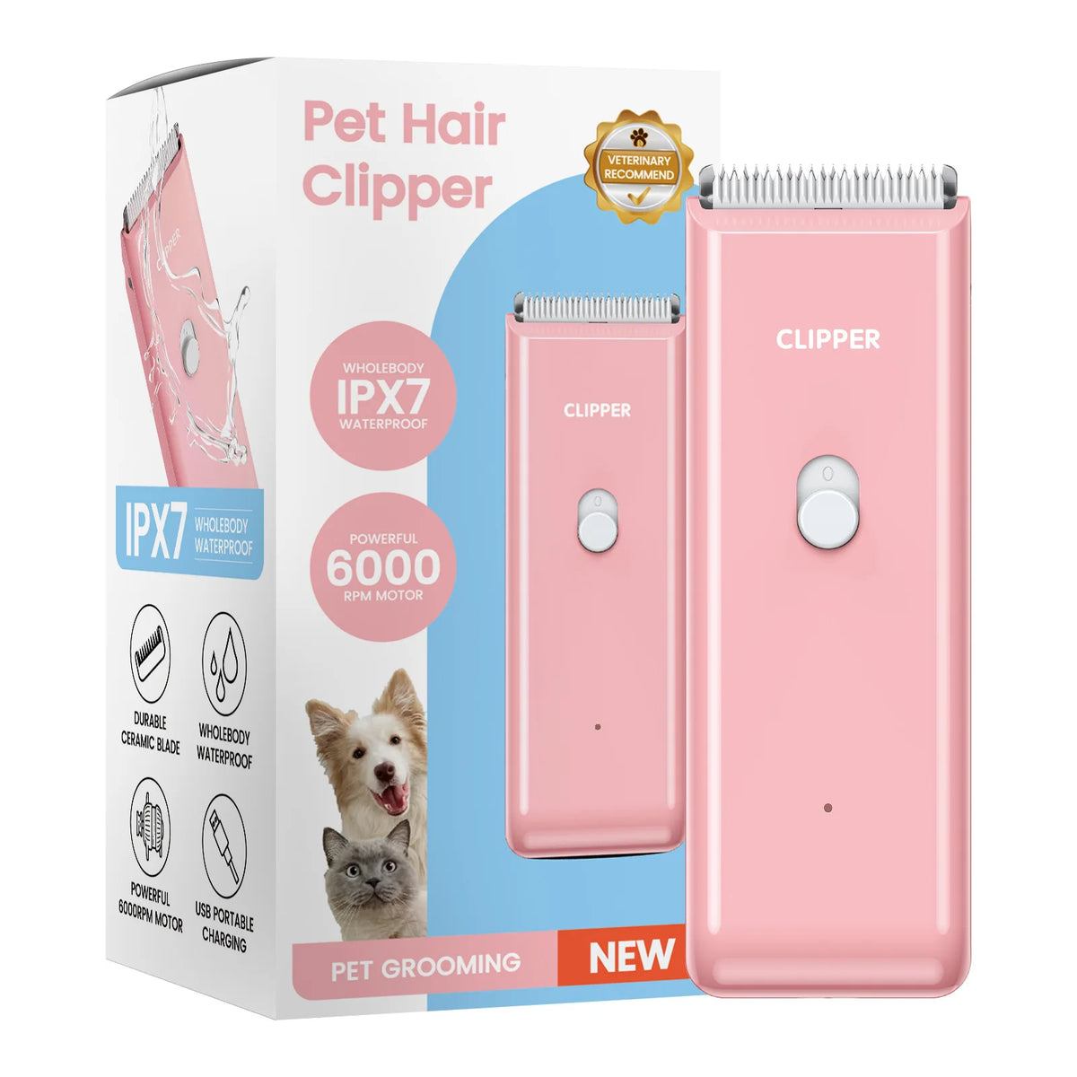 Professional Low Noise Eco Friendly Stainless Steel Battery Powered Pet Grooming Trimmer for Dogs USB Charging Worldwide Voltage