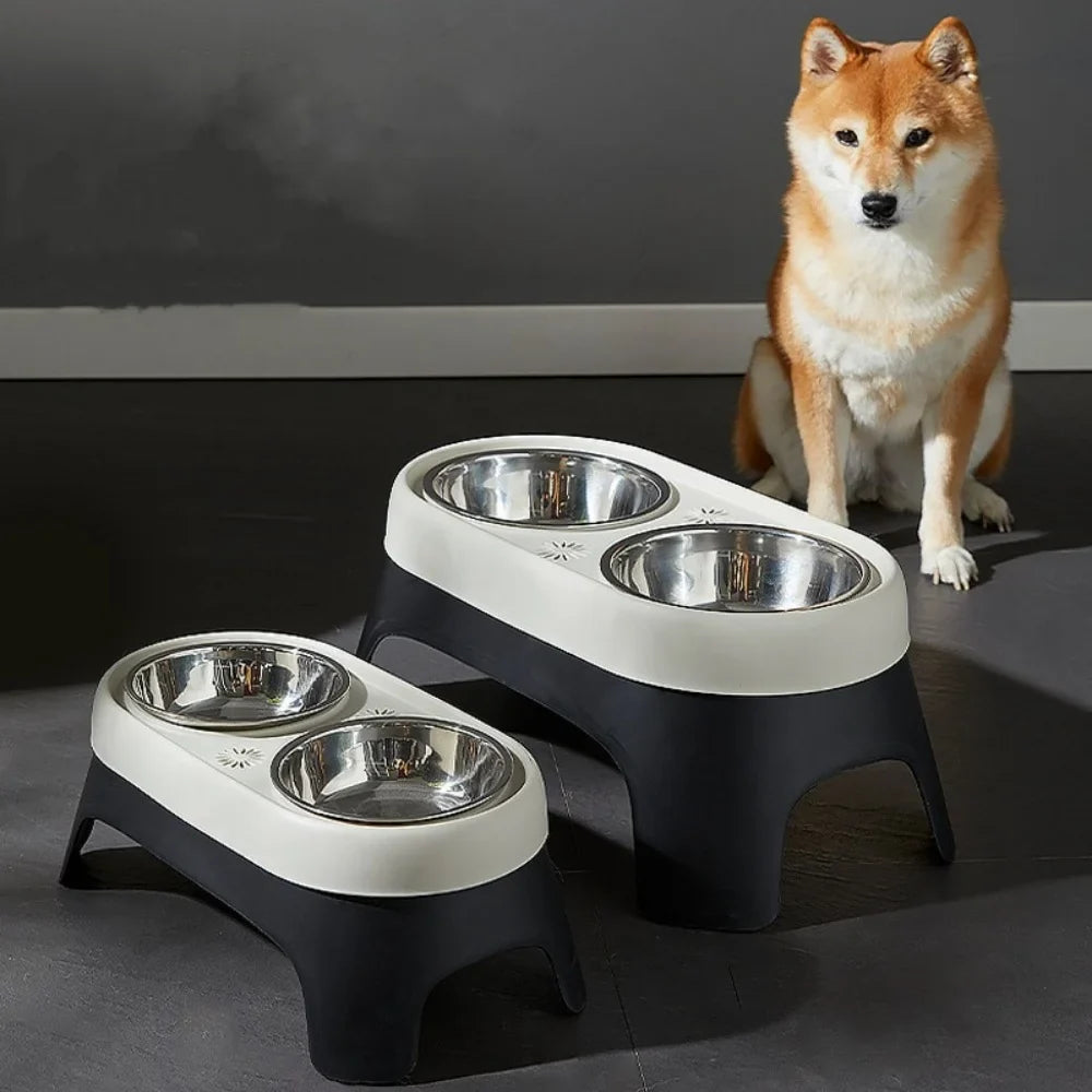 Elevated Pet Bowl Anti Knock Stainless Steel Food Cat Dog Feeding Bowls Double Bowl High Foot Leak Proof Pet Feeder Accessories
