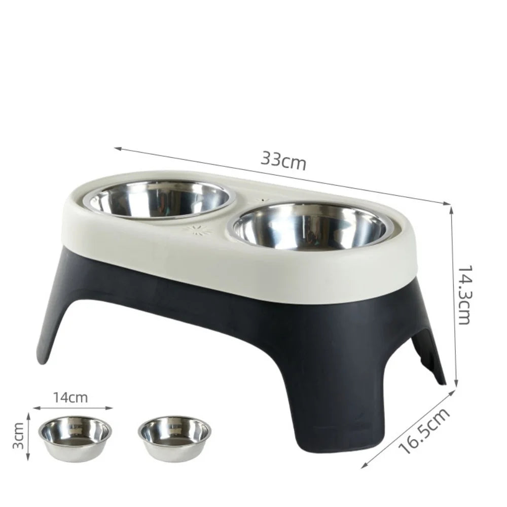 Elevated Pet Bowl Anti Knock Stainless Steel Food Cat Dog Feeding Bowls Double Bowl High Foot Leak Proof Pet Feeder Accessories