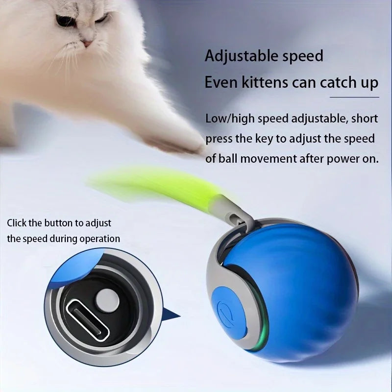 USB Rechargeable Interactive Cat Toys Balls Pets Smart Automatic Electric Rolling Ball for Kitty Tail Teasers with Catnip Gifts