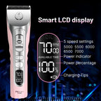 Fenice Sakura Pink Dog Hair Cutting Machine 5000mA Capacity Cordless LCD Screen Pet Dog Grooming Clipper Rechargeable Shaver Set