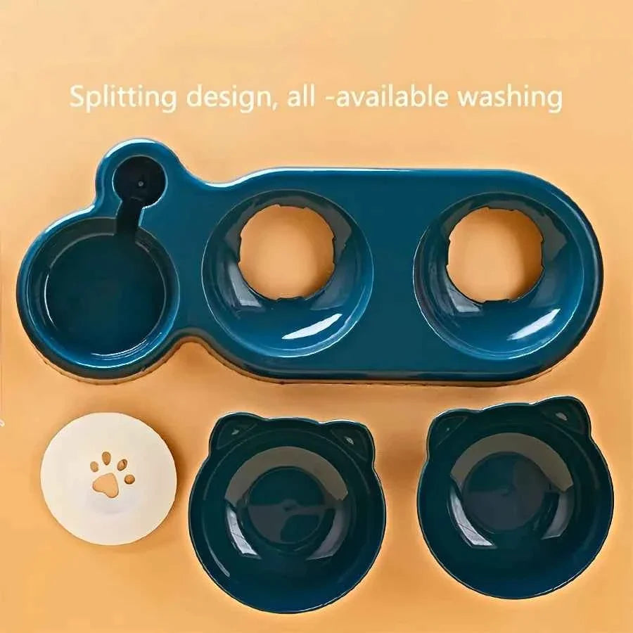3-in-1 Cat Food & Water Bowl Set with Gravity Water Feeder