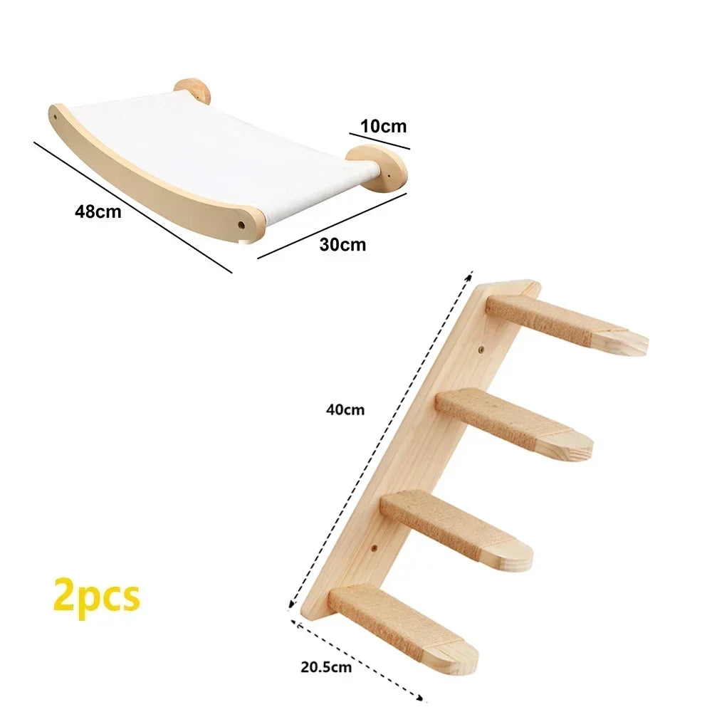 Wall Cat Climbing Shelves Cat Tree Tower Hammock Perches Ladder Solid Wood Steps for Cats Activity Indoor Pet Wall Furniture