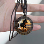 Horse Necklaces White Brown Horse Galloping Glass Dome Vintage Wooden Pendant Rope Chains Necklace Women Men Goth Jewelry Gift