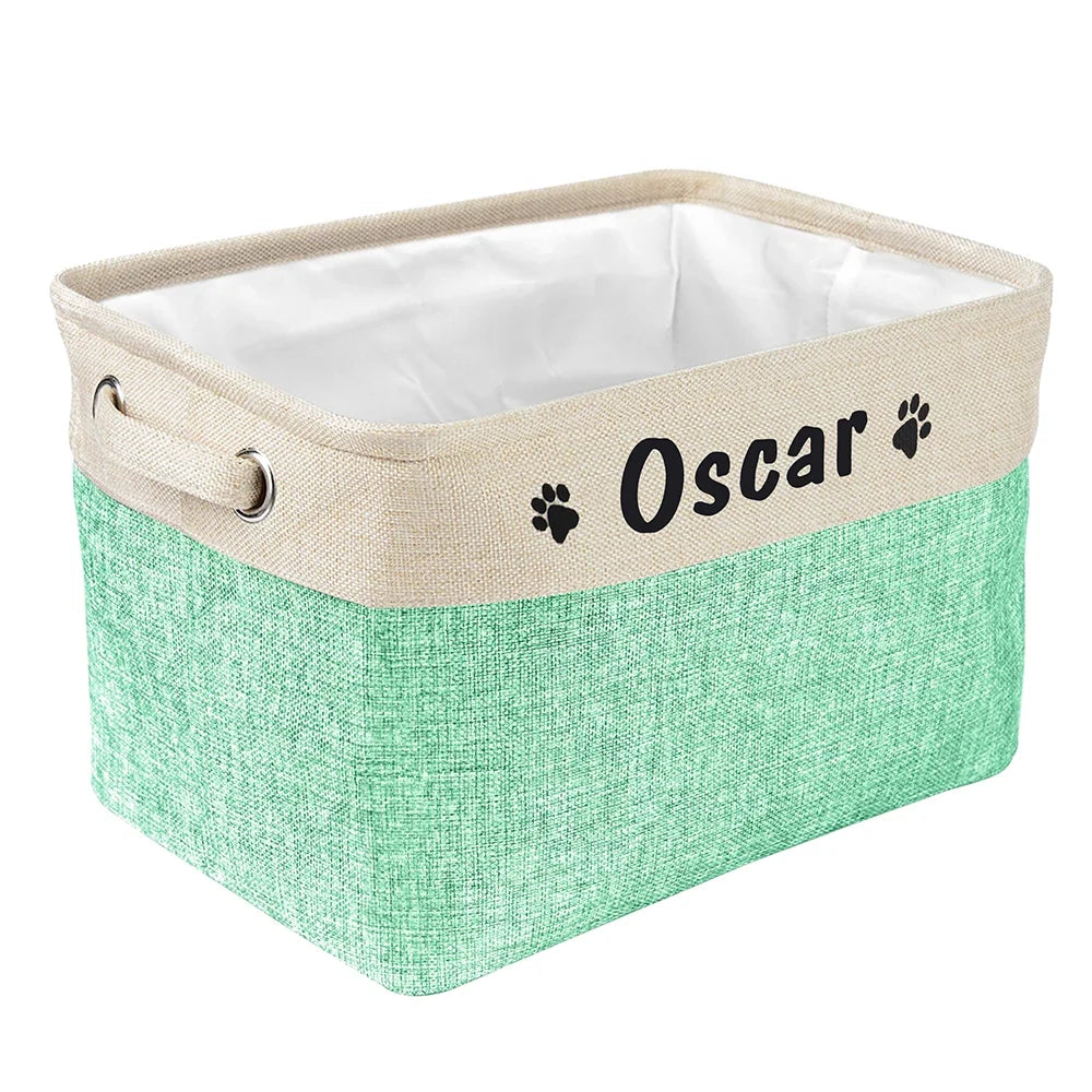 Personalized Pet Dog Toy Storage Basket Dog Canvas Bag Foldable Pet Toys Linen Storage Box Bins Dog Accessories Pet Supplies