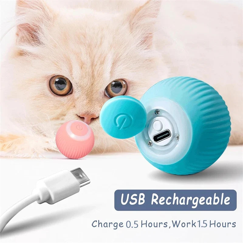 USB Rechargeable Interactive Cat Toys Balls Pets Smart Automatic Electric Rolling Ball for Kitty Tail Teasers with Catnip Gifts