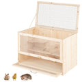 Wooden Hamster Cage with Mesh Flip Roof-Natural