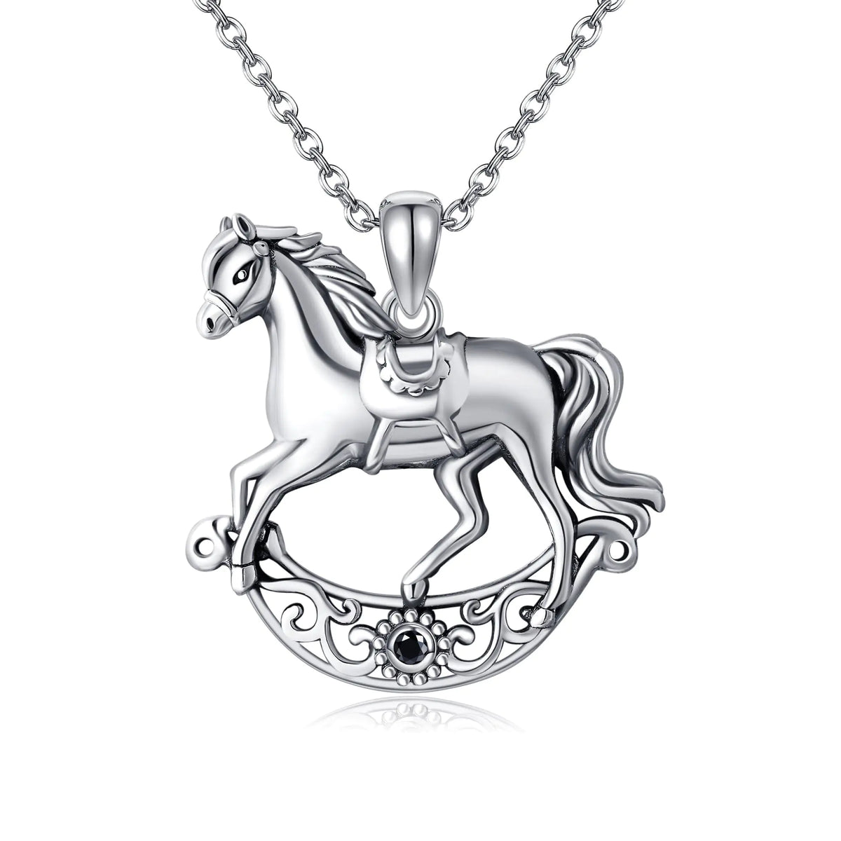 URONE Sterling Silver Filigree Horse Pendant Necklace