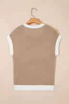 Horse Shoe Pattern Contrast Trim Short Sleeve Sweater