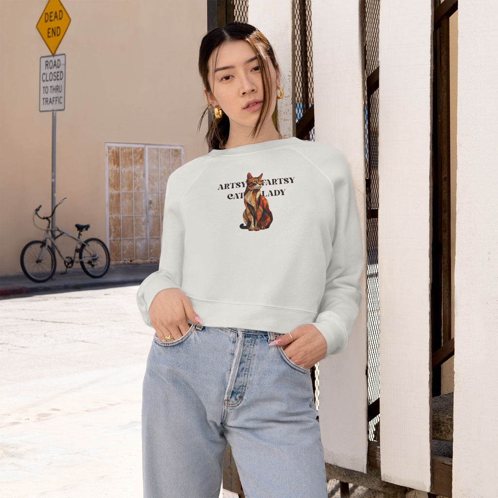 Artsy Fartsy Cat Lady Cropped Pullover - Fun & Comfy Fleece Apparel