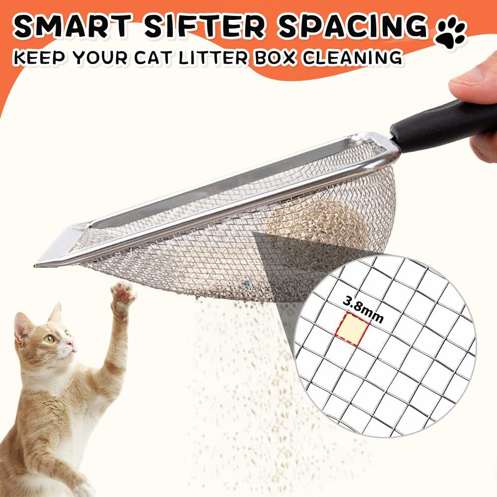 Cat Litter Scoop Stainless Steel Mesh Litter Shovel Deep Shovel Reliable Litter Cleaner Corner Shovel Beach Shovel Easy To Clean Reptile Terrarium Sand Waste Dark Black